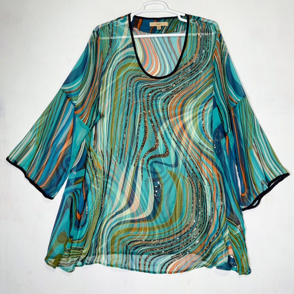 Riotto Swirl Sequin Beaded Tunic Womens Plus Size 3X Resortwear